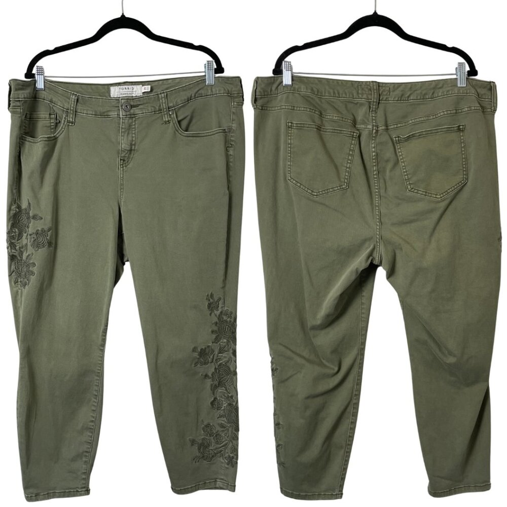 Torrid Floral Embroidered Jeans Size 20 Olive Green Denim Stretch